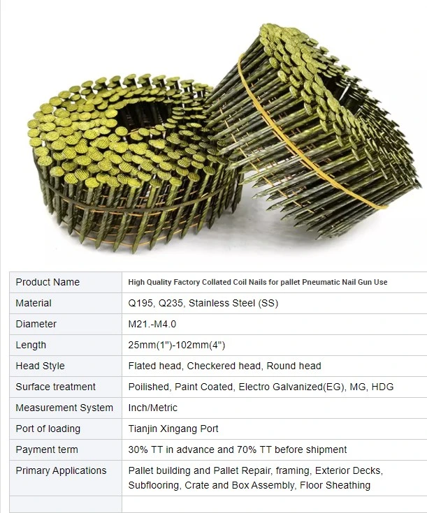 China Manufacturer Flat Carton and Pallets Package Head Spiral Coil Nail